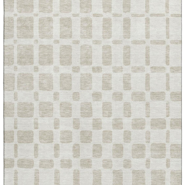 HomeRoots 9' X 12' Ivory and Beige Geometric Area Rug - Washable, UV-Protected, Perfect for Busy Homes! 669281