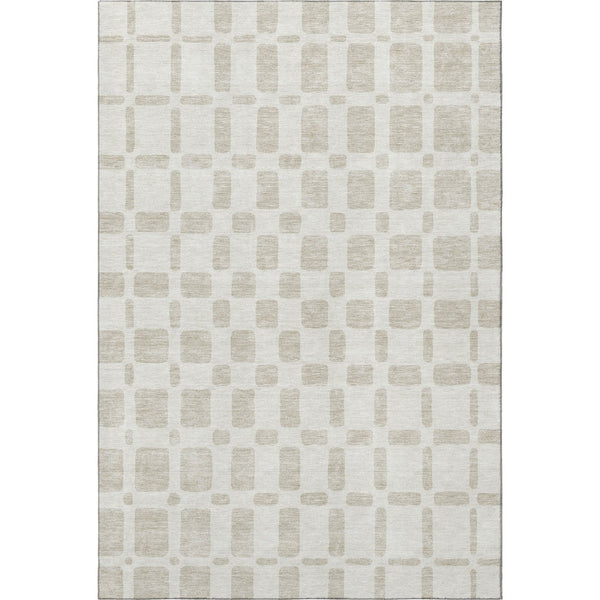 HomeRoots 9' X 12' Ivory and Beige Geometric Area Rug - Washable, UV-Protected, Perfect for Busy Homes! 669281