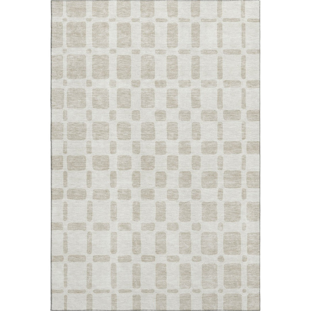 HomeRoots 10' X 14' Ivory & Beige Geometric Area Rug – Washable, UV Protected, Durable for Busy Homes & Pets 669282