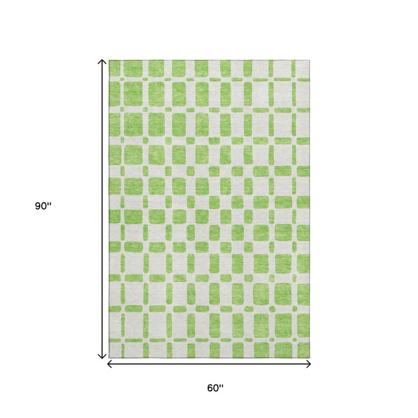 HomeRoots 5' Geometric Lime Green and Ivory Washable Area Rug – UV Protected, Durable & Kid-Friendly Design! 669284