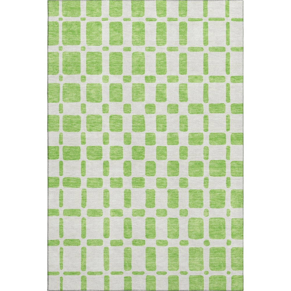 HomeRoots 5' Geometric Lime Green and Ivory Washable Area Rug – UV Protected, Durable & Kid-Friendly Design! 669284
