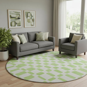 HomeRoots 8' Vibrant Lime Green and Ivory Geometric Round Rug - Washable, UV Protected for Family-Friendly Spaces 669285