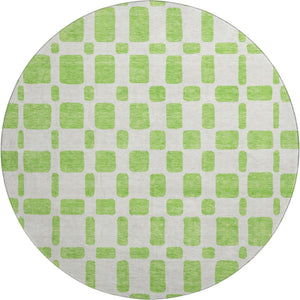 HomeRoots 8' Vibrant Lime Green and Ivory Geometric Round Rug - Washable, UV Protected for Family-Friendly Spaces 669285