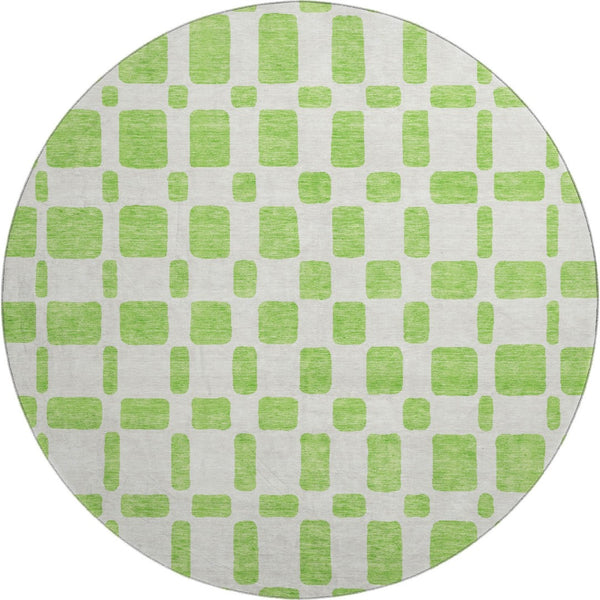 HomeRoots 8' Vibrant Lime Green and Ivory Geometric Round Rug - Washable, UV Protected for Family-Friendly Spaces 669285