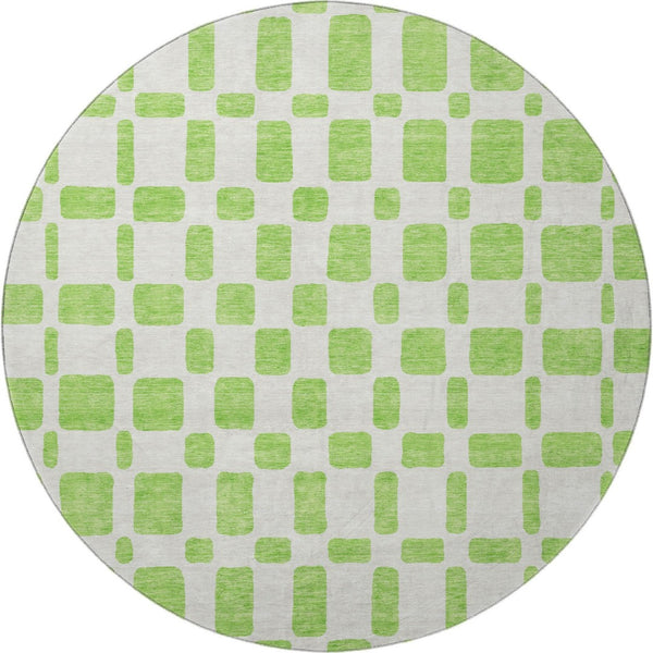 HomeRoots 8' Vibrant Lime Green and Ivory Geometric Round Rug - Washable, UV Protected for Family-Friendly Spaces 669285