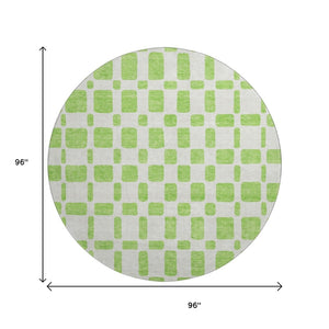 HomeRoots 8' Vibrant Lime Green and Ivory Geometric Round Rug - Washable, UV Protected for Family-Friendly Spaces 669285