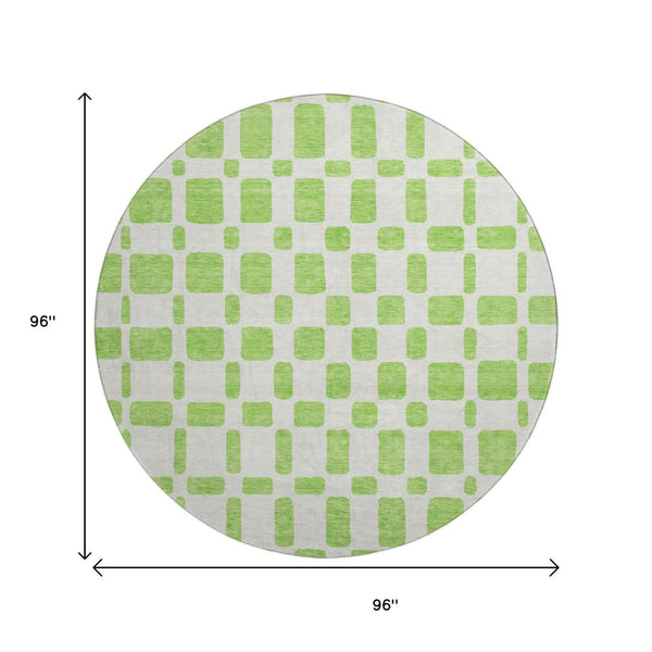 HomeRoots 8' Vibrant Lime Green and Ivory Geometric Round Rug - Washable, UV Protected for Family-Friendly Spaces 669285