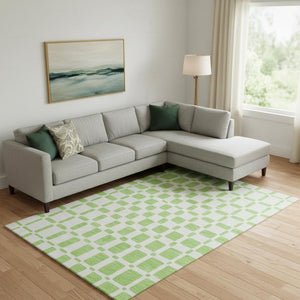 HomeRoots 8' X 10' Vibrant Lime Green and Ivory Geometric Area Rug - Washable, UV Protected, Pet-Friendly Decor 669286
