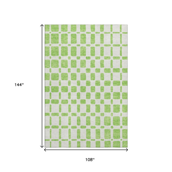 HomeRoots 9' X 12' Vibrant Lime Green & Ivory Geometric Area Rug with UV Protection for Easy Care & Style 669287