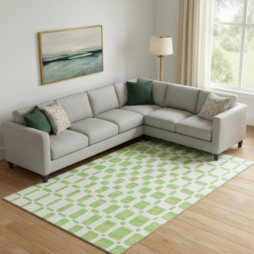 HomeRoots 9' X 12' Vibrant Lime Green & Ivory Geometric Area Rug with UV Protection for Easy Care & Style 669287