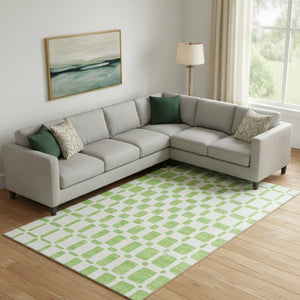 HomeRoots 9' X 12' Vibrant Lime Green & Ivory Geometric Area Rug with UV Protection for Easy Care & Style 669287