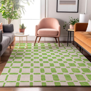 HomeRoots 9' X 12' Vibrant Lime Green & Ivory Geometric Area Rug with UV Protection for Easy Care & Style 669287