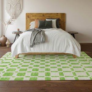 HomeRoots 9' X 12' Vibrant Lime Green & Ivory Geometric Area Rug with UV Protection for Easy Care & Style 669287