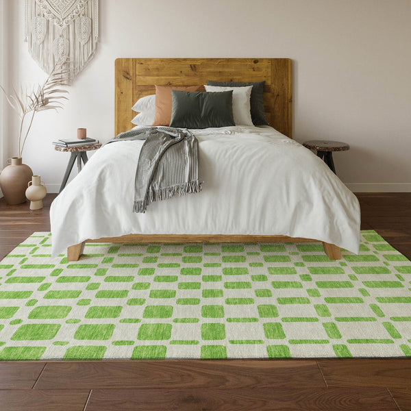 HomeRoots 9' X 12' Vibrant Lime Green & Ivory Geometric Area Rug with UV Protection for Easy Care & Style 669287