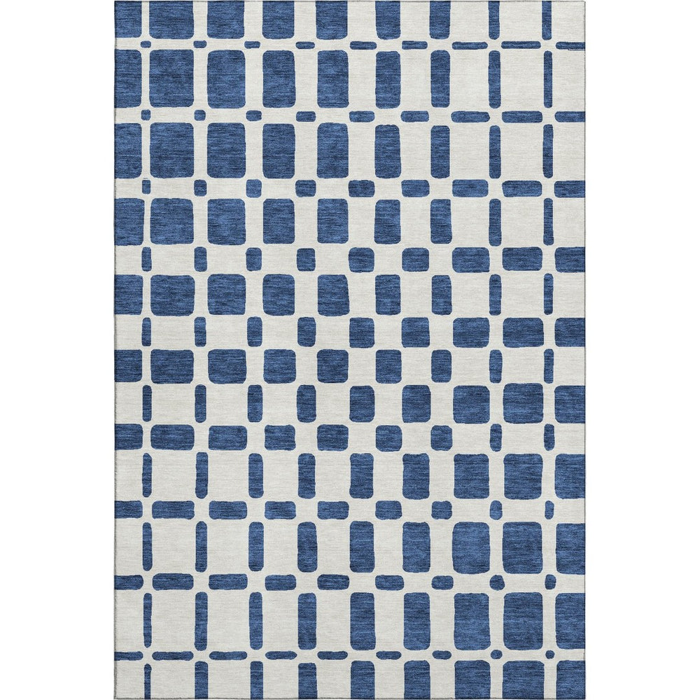 HomeRoots 8' X 10' Navy Blue Geometric Washable Area Rug with UV Protection for High-Traffic Homes & Pets 669292