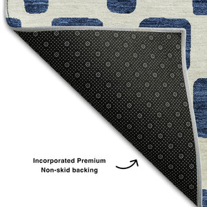 HomeRoots 8' X 10' Navy Blue Geometric Washable Area Rug with UV Protection for High-Traffic Homes & Pets 669292