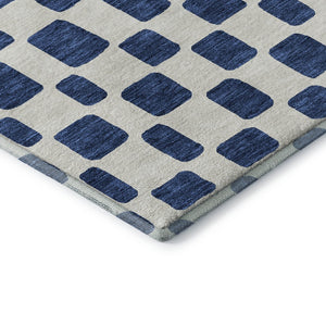 HomeRoots 8' X 10' Navy Blue Geometric Washable Area Rug with UV Protection for High-Traffic Homes & Pets 669292