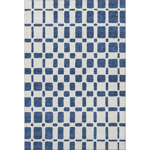 HomeRoots 8' X 10' Navy Blue Geometric Washable Area Rug with UV Protection for High-Traffic Homes & Pets 669292