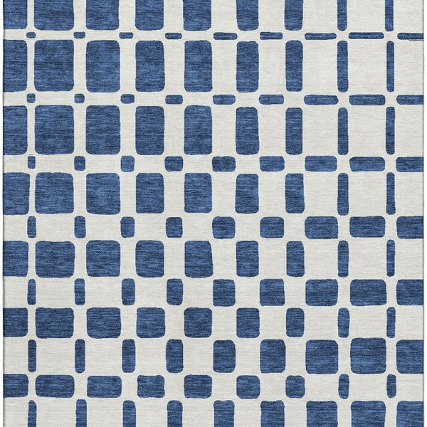 HomeRoots 9' X 12' Navy Blue & Ivory Geometric Area Rug – Washable, UV-Protected, Perfect for High-Traffic Spaces! 669293