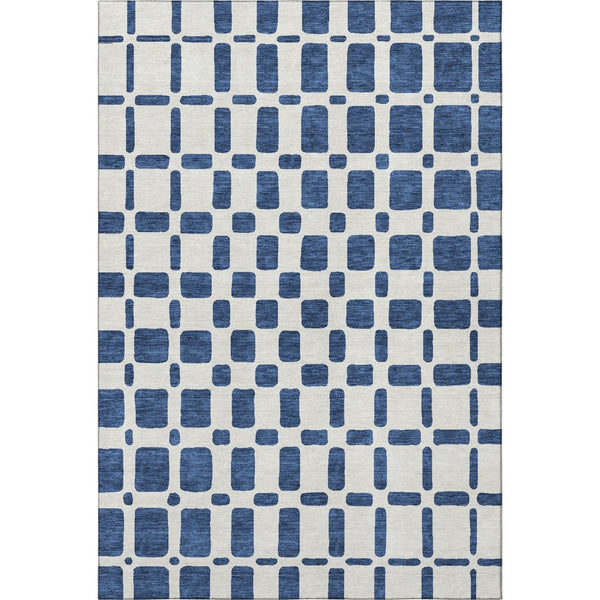 HomeRoots 9' X 12' Navy Blue & Ivory Geometric Area Rug – Washable, UV-Protected, Perfect for High-Traffic Spaces! 669293