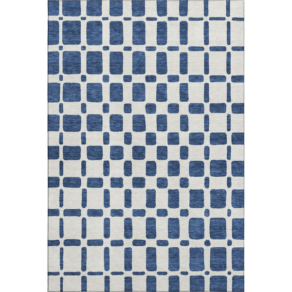 HomeRoots 10' Navy Blue & Ivory Geometric Area Rug - Washable, UV-Protected, Durable for High-Traffic Homes 669294