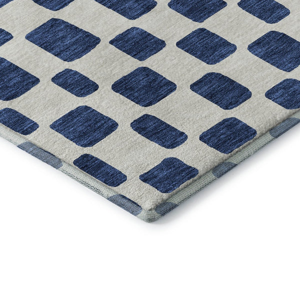 HomeRoots 10' Navy Blue & Ivory Geometric Area Rug - Washable, UV-Protected, Durable for High-Traffic Homes 669294