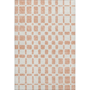 HomeRoots 5' X 8' Soft Peach and Ivory Geometric Area Rug - Durable, Washable, UV-Protected for Homes 669296
