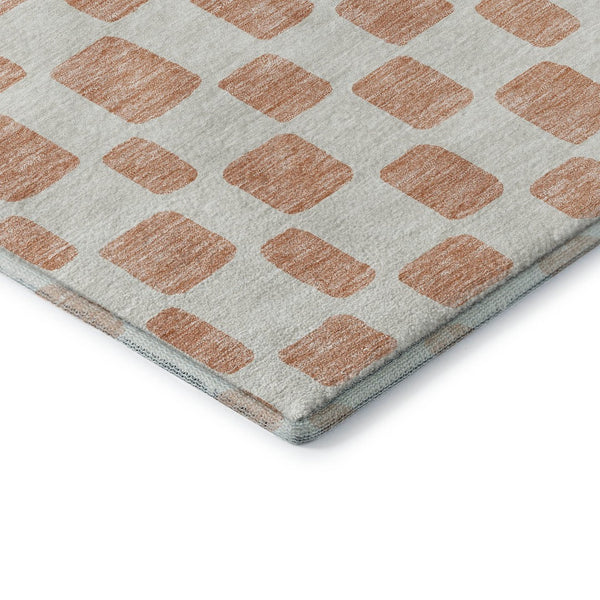 HomeRoots 5' X 8' Soft Peach and Ivory Geometric Area Rug - Durable, Washable, UV-Protected for Homes 669296