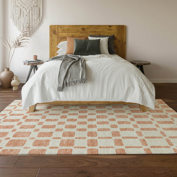 HomeRoots 5' X 8' Soft Peach and Ivory Geometric Area Rug - Durable, Washable, UV-Protected for Homes 669296