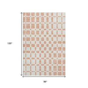 HomeRoots 8' X 10' Peach & Ivory Geometric Area Rug – Washable, UV Protected, Stain Resistant for Busy Homes 669298