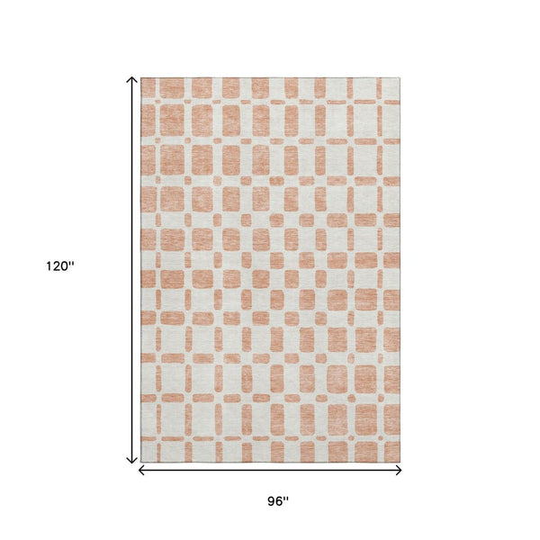 HomeRoots 8' X 10' Peach & Ivory Geometric Area Rug – Washable, UV Protected, Stain Resistant for Busy Homes 669298