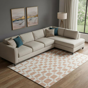HomeRoots 8' X 10' Peach & Ivory Geometric Area Rug – Washable, UV Protected, Stain Resistant for Busy Homes 669298