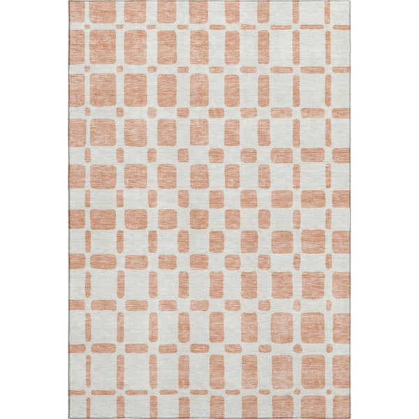 HomeRoots 8' X 10' Peach & Ivory Geometric Area Rug – Washable, UV Protected, Stain Resistant for Busy Homes 669298