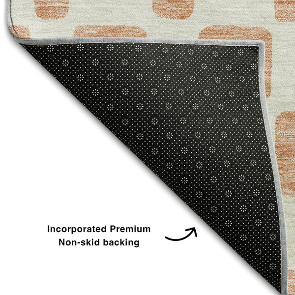 HomeRoots 8' X 10' Peach & Ivory Geometric Area Rug – Washable, UV Protected, Stain Resistant for Busy Homes 669298