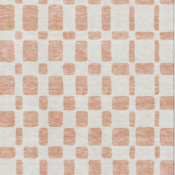 HomeRoots 8' X 10' Peach & Ivory Geometric Area Rug – Washable, UV Protected, Stain Resistant for Busy Homes 669298