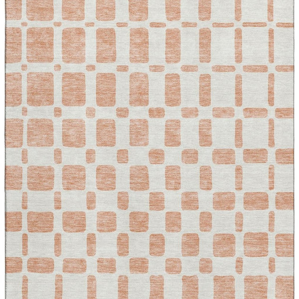 HomeRoots 8' X 10' Peach & Ivory Geometric Area Rug – Washable, UV Protected, Stain Resistant for Busy Homes 669298
