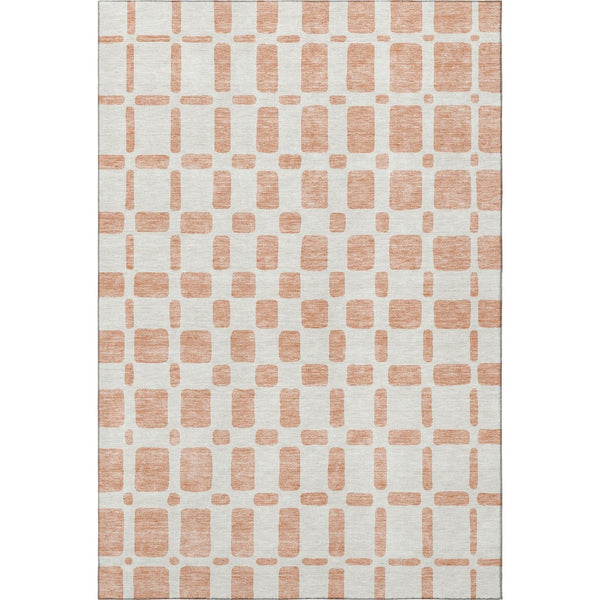 HomeRoots 9' X 12' Peach & Ivory Geometric Area Rug – Washable, UV Protected, Soft Polyester, Modern Style! 669299