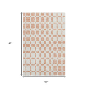 HomeRoots 10' X 14' Peach & Ivory Geometric Area Rug – Washable, Stain-Resistant, UV Protected for Active Homes 669300