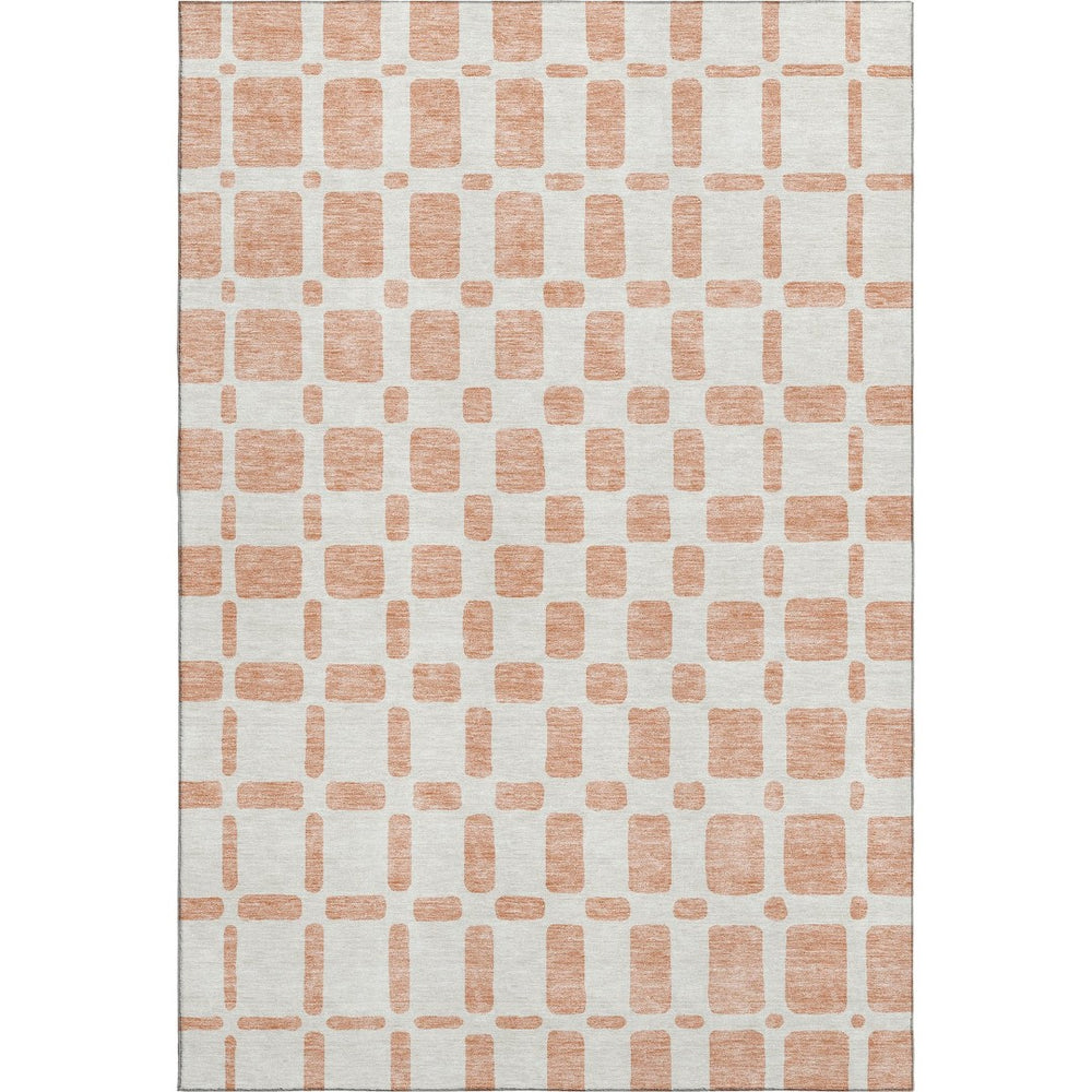 HomeRoots 10' X 14' Peach & Ivory Geometric Area Rug – Washable, Stain-Resistant, UV Protected for Active Homes 669300