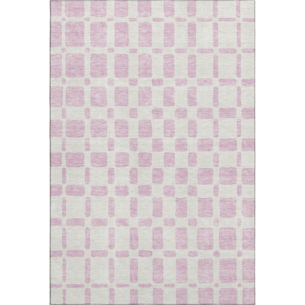 HomeRoots 5' Pink and Ivory Geometric Area Rug – Washable, UV-Protected, Stylish for Modern Homes & Kids 669302