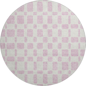 HomeRoots 8' Pink and Ivory Geometric Washable Round Rug – Stylish, Durable, UV-Protected for Busy Homes! 669303