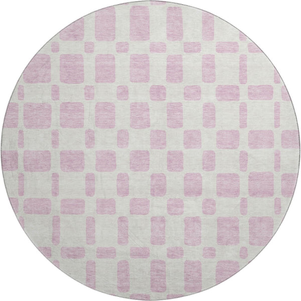 HomeRoots 8' Pink and Ivory Geometric Washable Round Rug – Stylish, Durable, UV-Protected for Busy Homes! 669303
