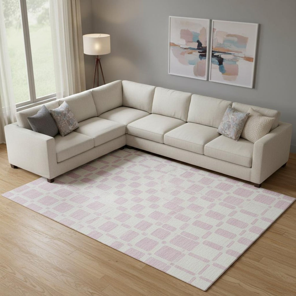 HomeRoots 8' X 10' Pink and Ivory Geometric Area Rug - Washable, UV Protected, Durable for Busy Homes & Kids 669304
