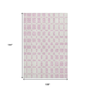 HomeRoots 9' X 12' Pink And Ivory Geometric Area Rug - Washable, UV Protected, Stylish & Durable for Homes 669305
