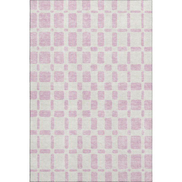 HomeRoots 9' X 12' Pink And Ivory Geometric Area Rug - Washable, UV Protected, Stylish & Durable for Homes 669305