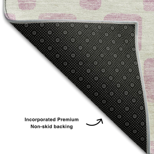 HomeRoots 9' X 12' Pink And Ivory Geometric Area Rug - Washable, UV Protected, Stylish & Durable for Homes 669305