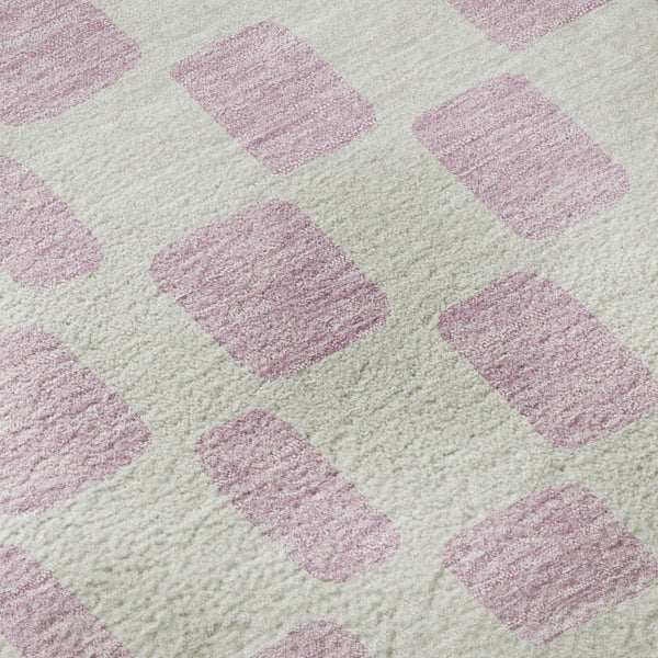 HomeRoots 9' X 12' Pink And Ivory Geometric Area Rug - Washable, UV Protected, Stylish & Durable for Homes 669305