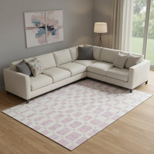 HomeRoots 10' Pink & Ivory Geometric Washable Area Rug with UV Protection - Perfect for Living Rooms & Playrooms 669306