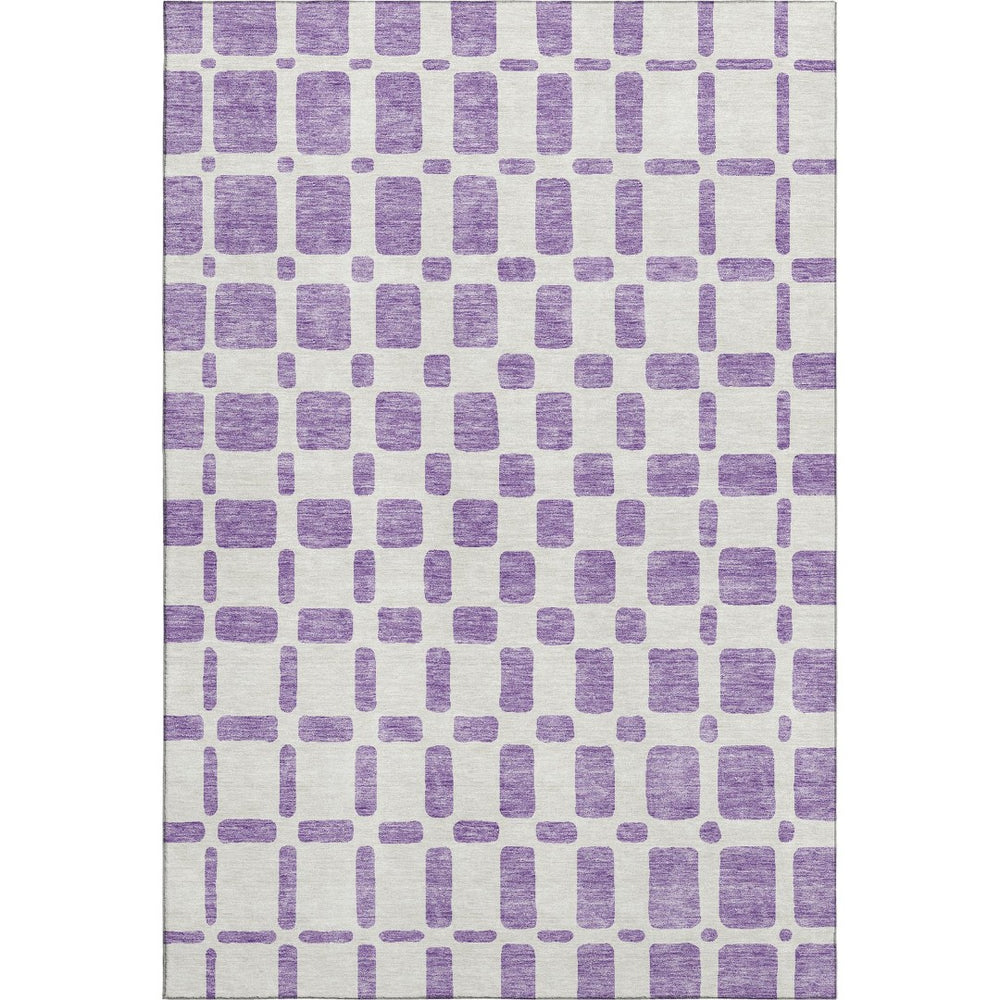 HomeRoots 5' Purple and Ivory Geometric Area Rug – Washable, UV-Protected, Durable & Kid-Friendly Design 669308