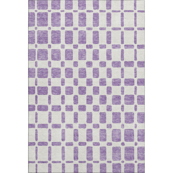 HomeRoots 5' Purple and Ivory Geometric Area Rug – Washable, UV-Protected, Durable & Kid-Friendly Design 669308